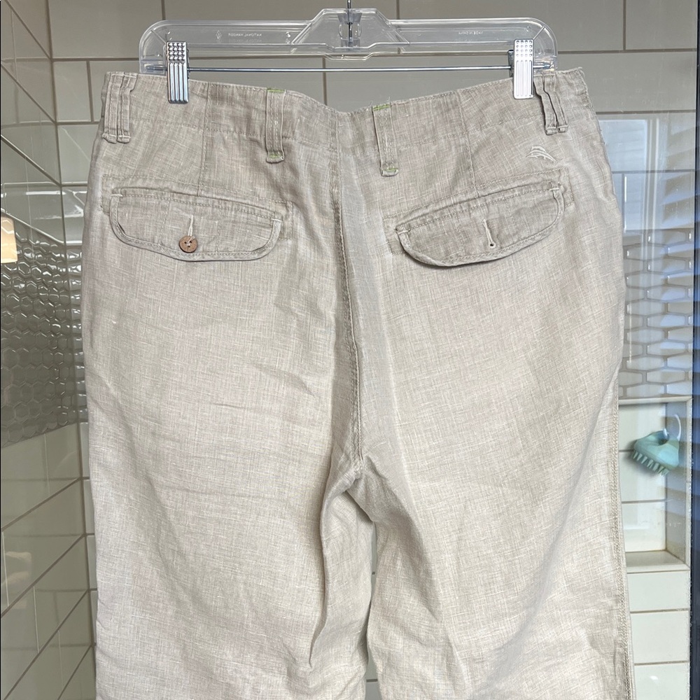 Tommy Bahama Light Beige Linen-Blend Chinos with Flap Back Pockets